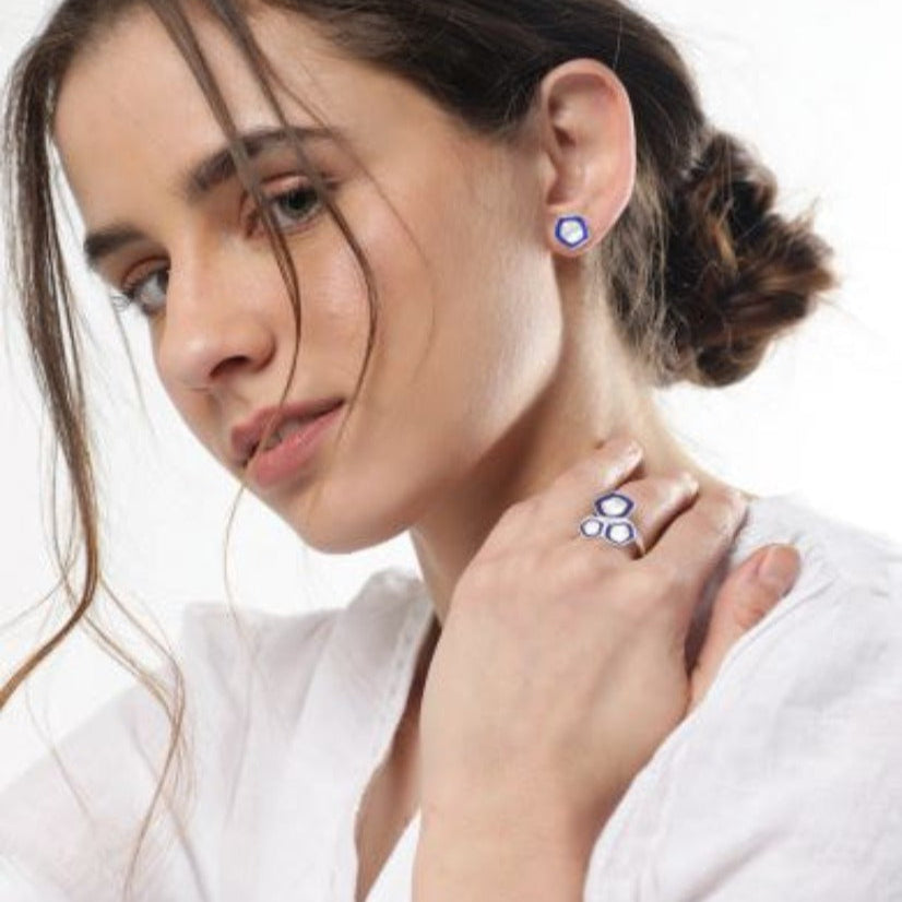 Intricate Enamel Flower Earrings - ILLUSION EARRINGS - Merald Curio