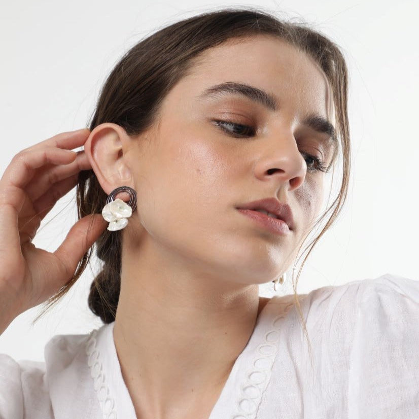 Enhance Your Look with Iridescent Keshi Freshwater Pearl Earrings - MUSIC - Merald Curio